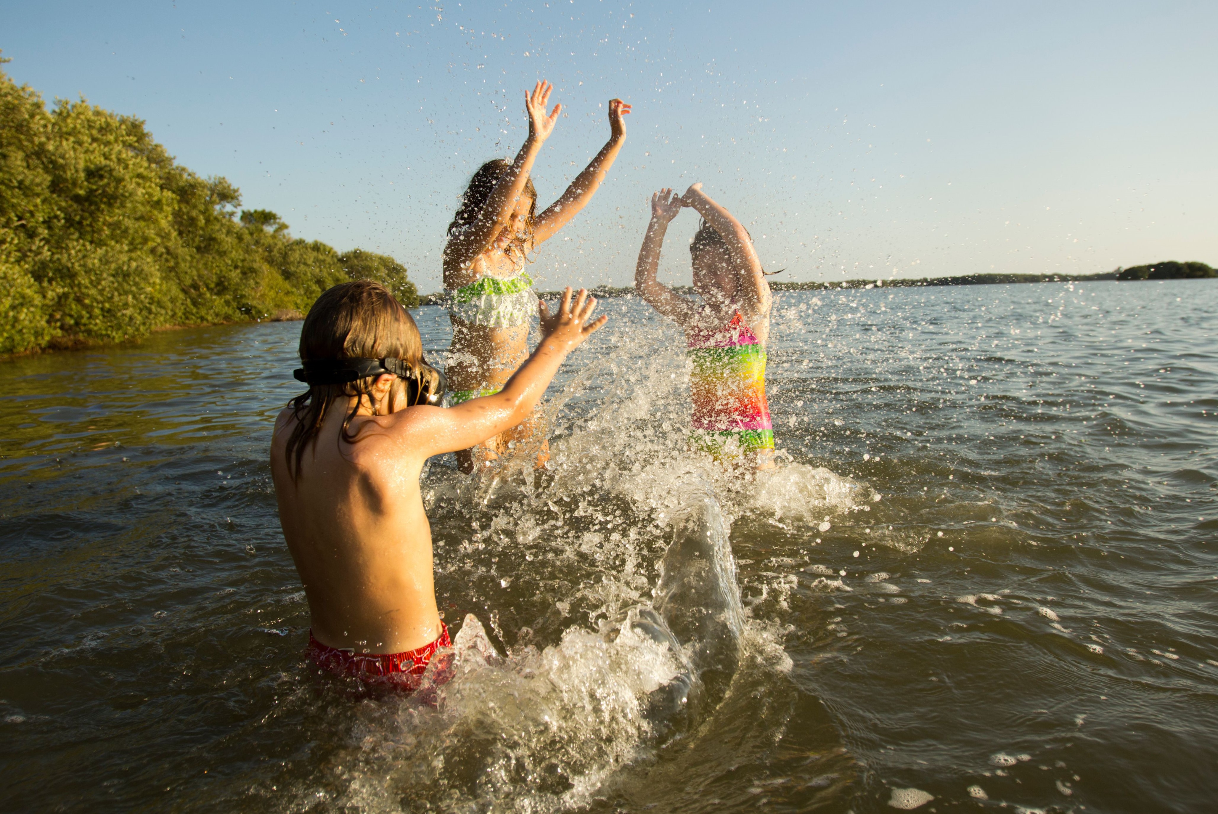 Kids playing in lake